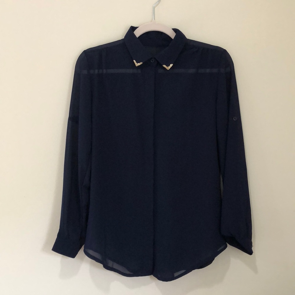 Sheer Navy Blue Button Down